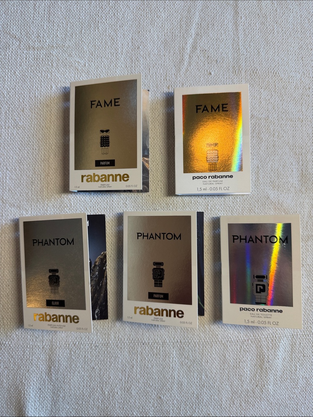 Paco Rabanne Sample Card Set of 5 Fame Snd Phantom NEW
